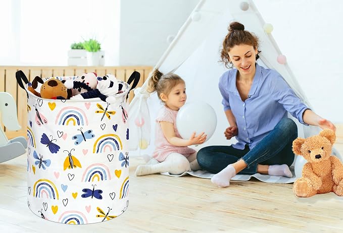 KUNRO Round Laundry Gift Basket Storage Hamper, Clothes Storage Organizer Bins - Image 6