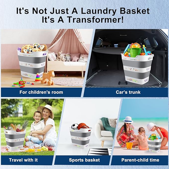 Collapsible Laundry Baskets Foldable Pop Up Laundry Hamper Plastic - Image 6