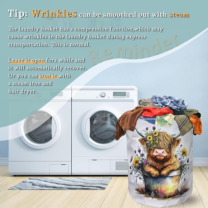 Cute Highland Cow Laundry Basket Foldable - Image 7