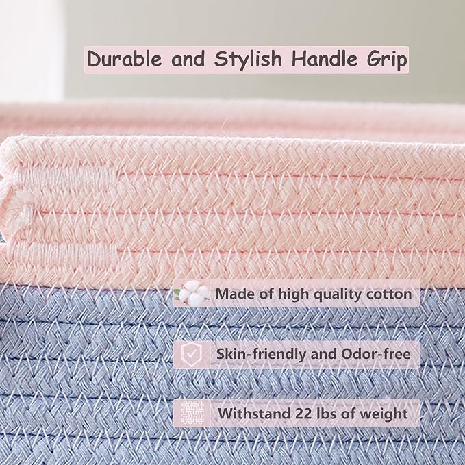 90L Large Blue Woven Rope Laundry Hamper Basket - Image 3