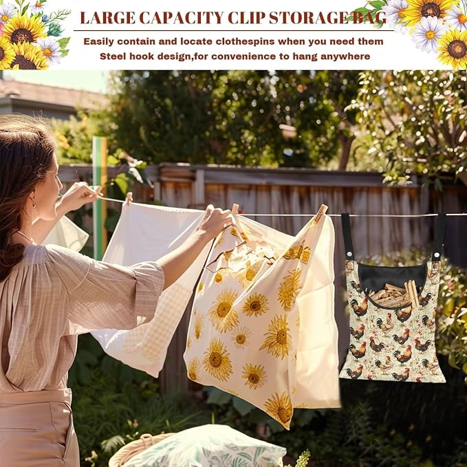 Rooster Chicken Clothespin Bag Clip Large Capacity Storage Bag Machine Washable - Image 5