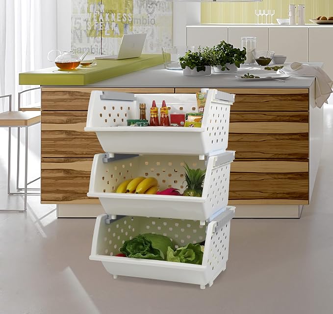 3-Pack Plastic Stackable Storage Basket - Image 5