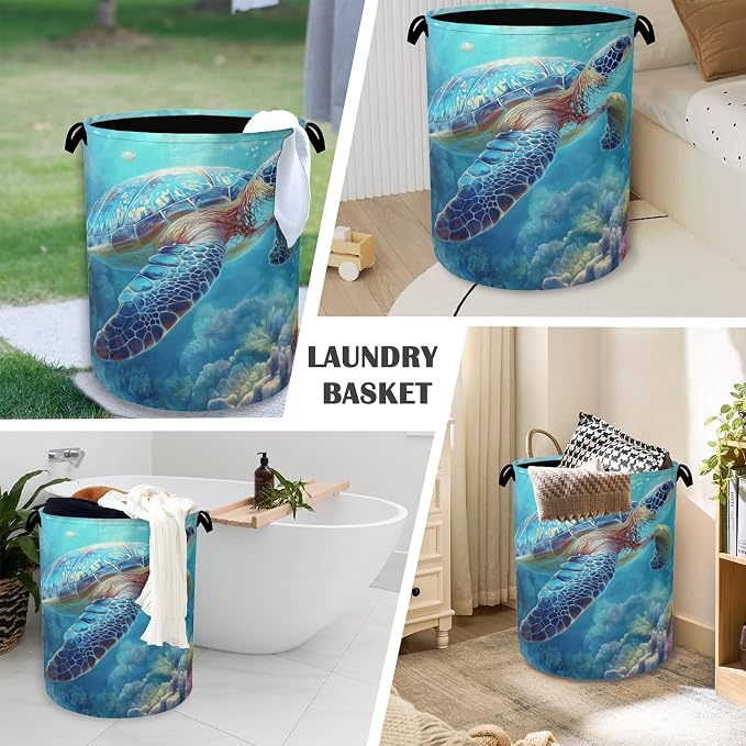 SeaTurtle Ocean Laundry Hamper, Coral Dirty Clothes Laundry Basket - Image 4
