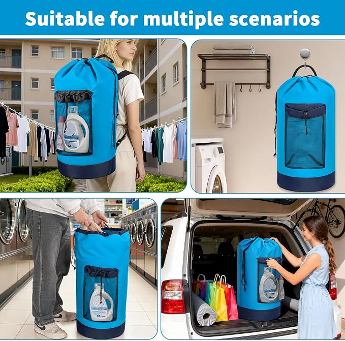 Laundry Bag Backpack with 3 Sizes Mesh Wash Bags and Shoulder Straps Foldable - Image 3