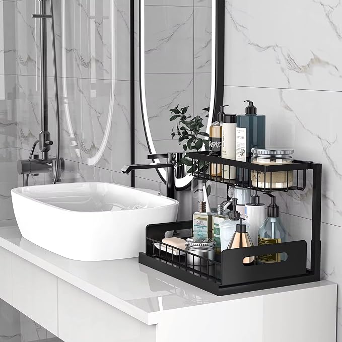 Under Sink Organizer 2-Pack – Sliding 2-Tier Metal Storage Rack, Pull-Out - Image 3