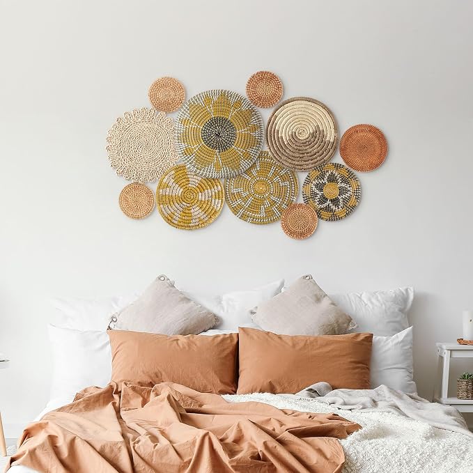Tatuo 11 Pcs Boho Wall Basket Decor Decorative Bulrush Woven Basket Wall Decor - Image 5
