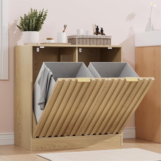 Smuxee Double Tilt Out Laundry Hamper Cabinet, Hidden Laundry Cabinet by Smuxee