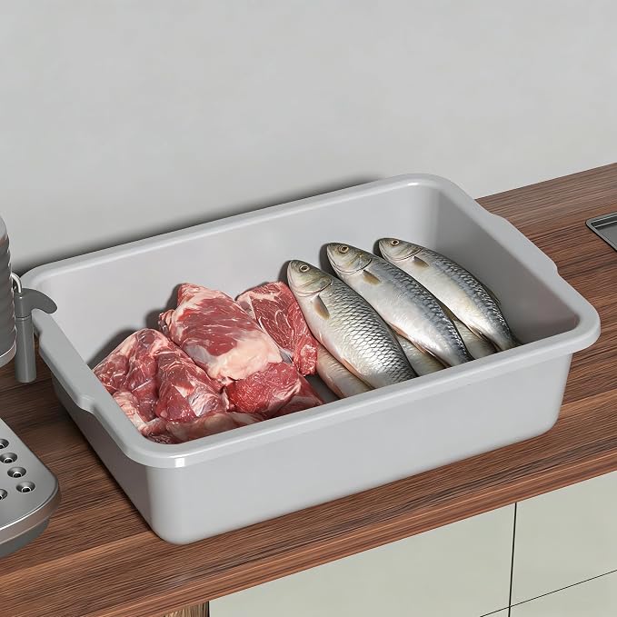 Commercial Bus Tub/Bus Box, 35 L Large Tote Box, 4 Packs Grey Plastic Storage - Image 4
