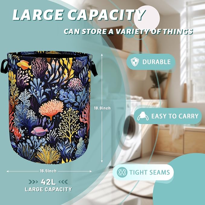Colorful Coral Laundry Basket Foldable - Image 2