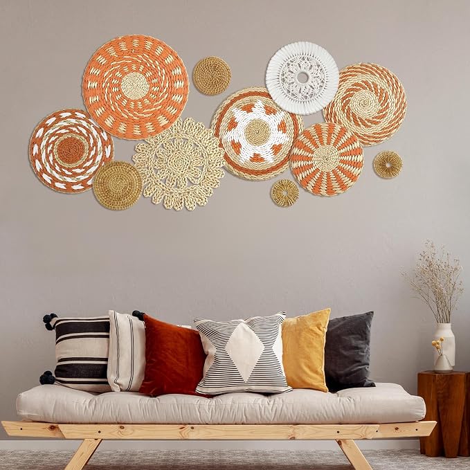Tatuo 11 Pcs Boho Wall Basket Decor Decorative Bulrush Woven Basket Wall Decor - Image 6