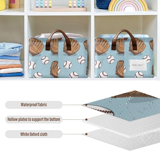 Baseball Glove Blue Pattern Foldable Storage Baskets - Image 6