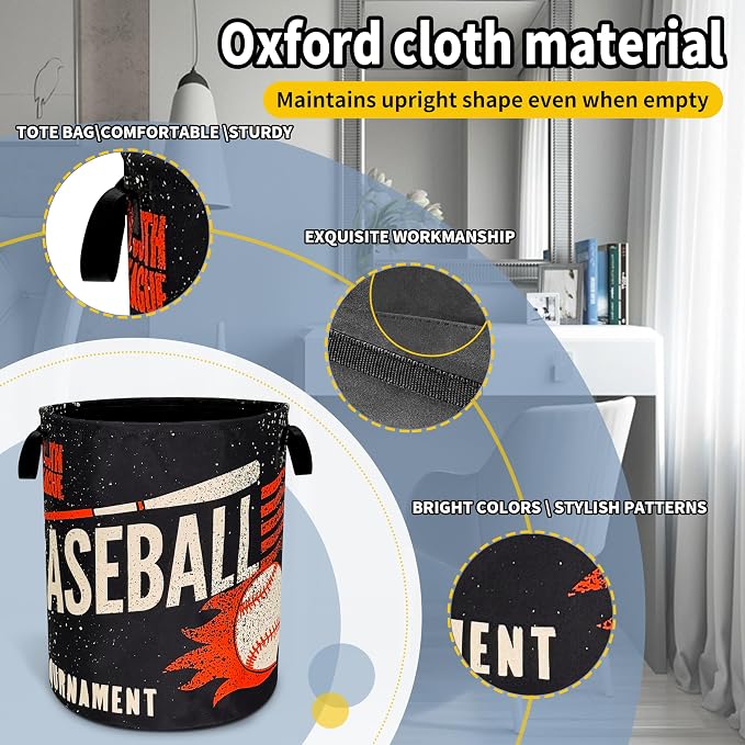 Baseball Laundry Basket Foldable Oxford Cloth Funny Tote Bag Laundry Hamper - Image 3