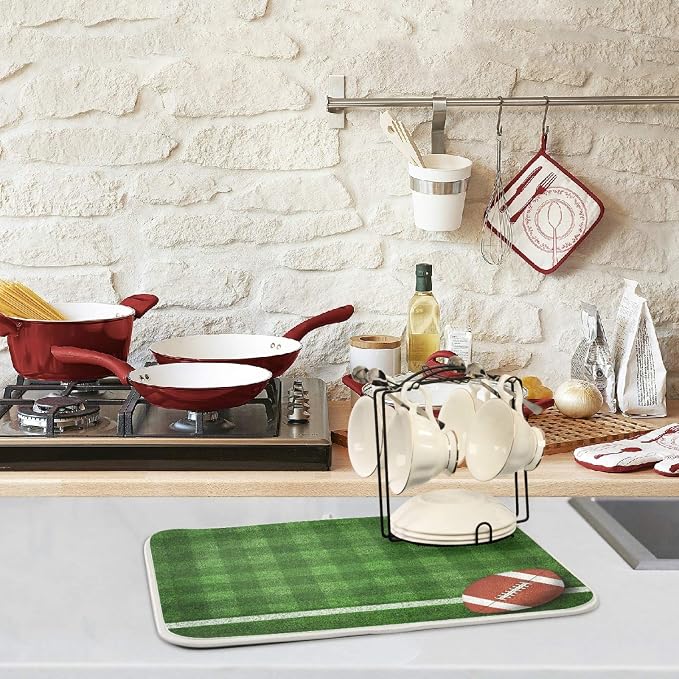 Field American Football Absorbent Dish Drying Mat Microfiber Kitchen Countertop - Image 2