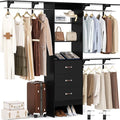 Closet System with Drawer - 8FT Wood Closet Organizer System with 3 Hanging by Besiost