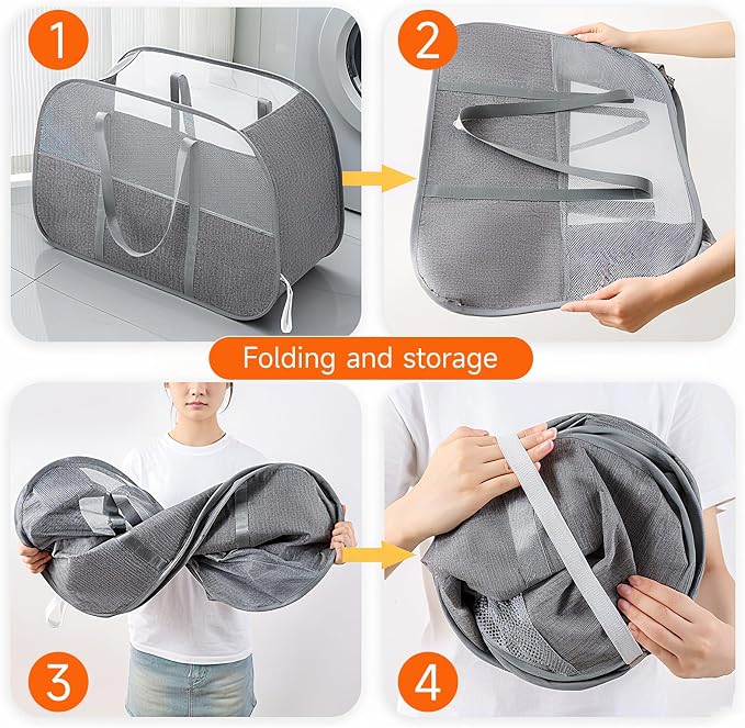 Large Collapsible Laundry Hamper, Breathable Mesh Design, Sturdy Steel Frame - Image 9