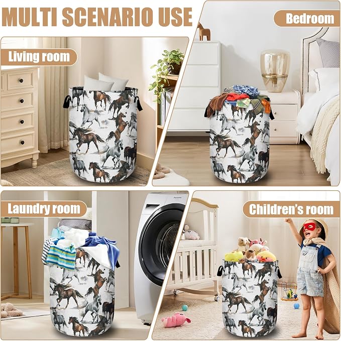 Watercolor Horse Laundry Basket, Foldable Waterproof Laundry Hamper Tote Bag - Image 7