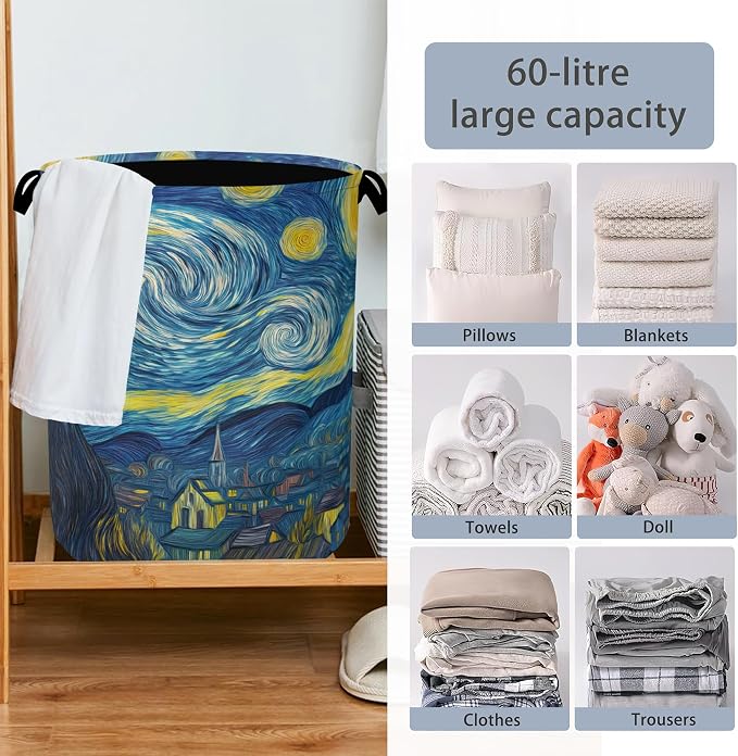 Starry Night Moon Laundry Basket, Village Oxford Cloth Laundry Hamper - Image 6