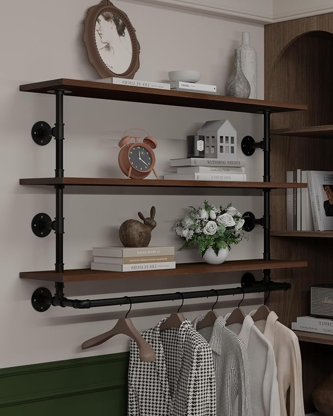 Clothes Shelves 48in, 3-Tier Wall Mounted Garment Rack by INDUSTRIALSHELVESDESIGN