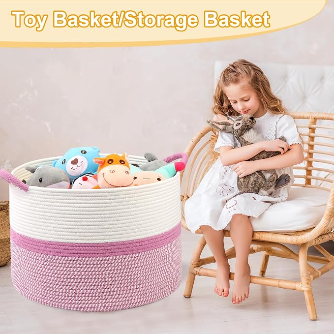 Pink Laundry Basket, Large Blanket Basket - Image 4