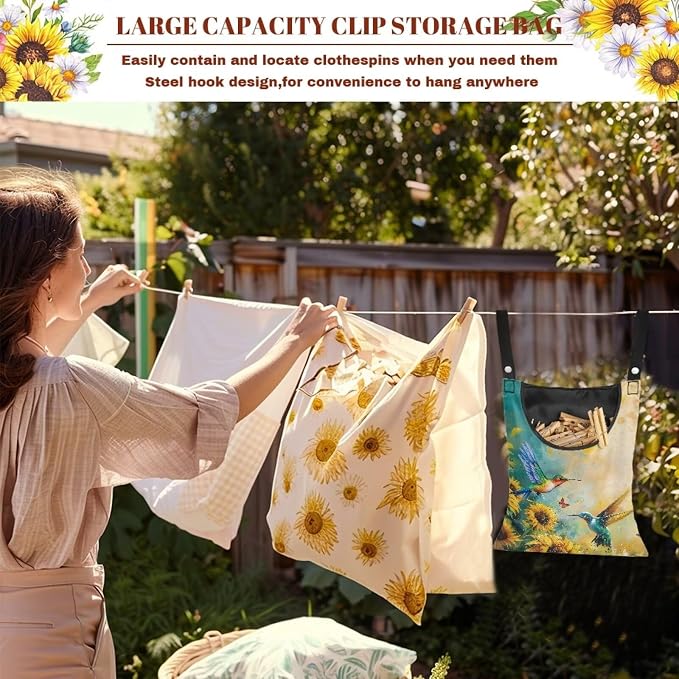 Hummingbird Clothespin Storage Organizer Dirty Resistant Sunflower Clothesline - Image 6
