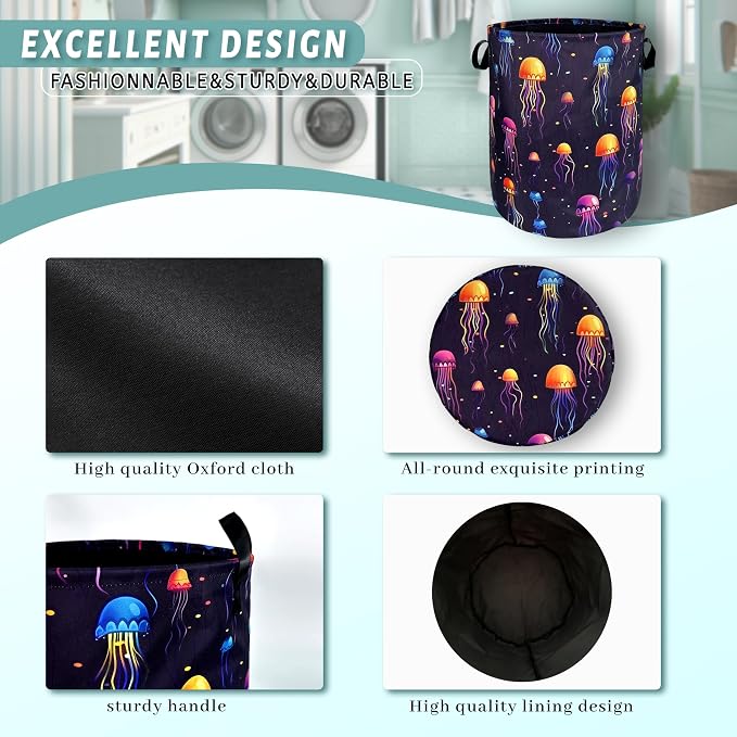 Colorful Jellyfish Laundry Hamper Ocean Laundry Basket - Image 4