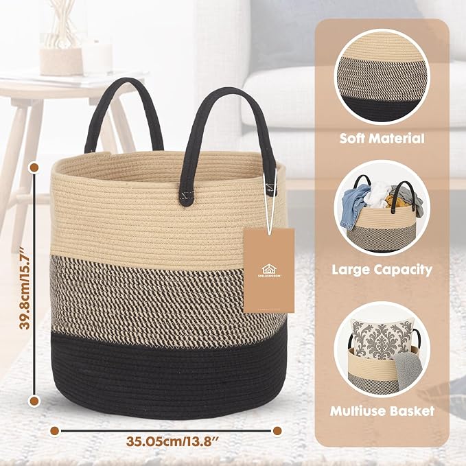 ShellKingdom Laundry Basket, Natural Rope Woven Storage Basket - Image 6