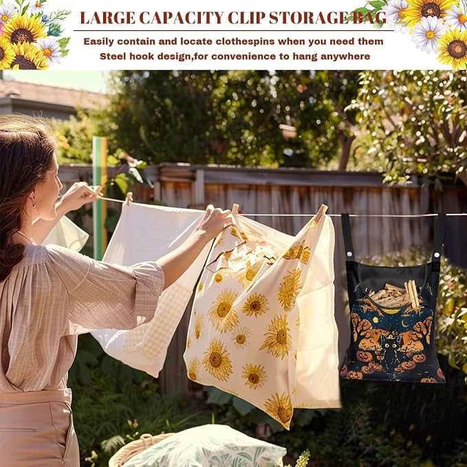 Cat Jack-O'-Lantern Clothes Pin Hanging Bag Clothesline Peg Organizer Storage - Image 5