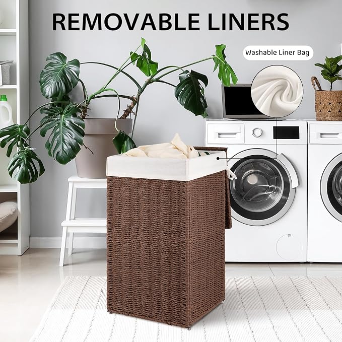 OIAHOMY Laundry Hamper with Lid, 17.2 Gal Wicker Hamper with Removable Liner Bag - Image 6