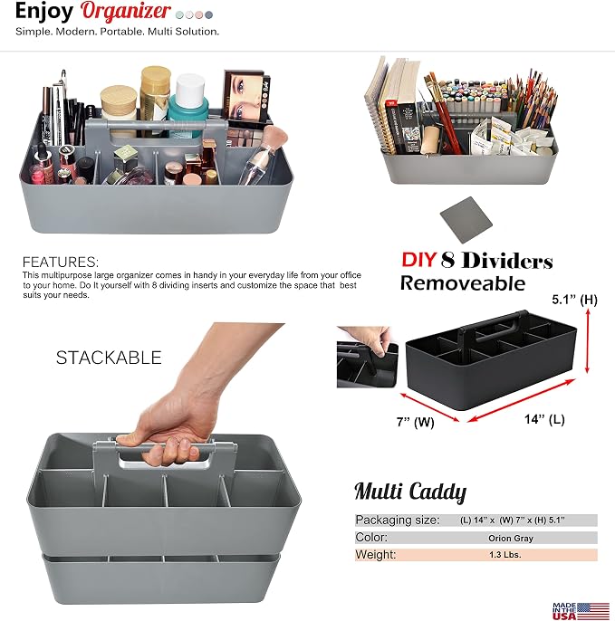 -Large Portable Caddy, DIY Dividers, 8 Compartments, School Office Supplies - Image 2