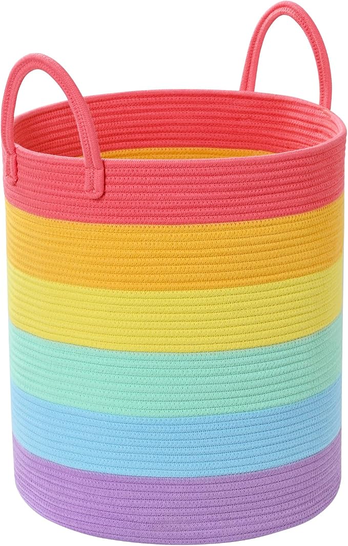 Laundry Hamper for Organizing, 52L Tall Laundry Baskets, Cotton Rope Woven by Degeyoyo