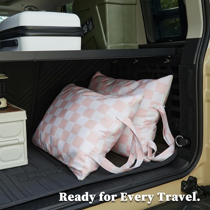 Pink Checkered 2 Pcs Large Travel Laundry Bags - Image 4