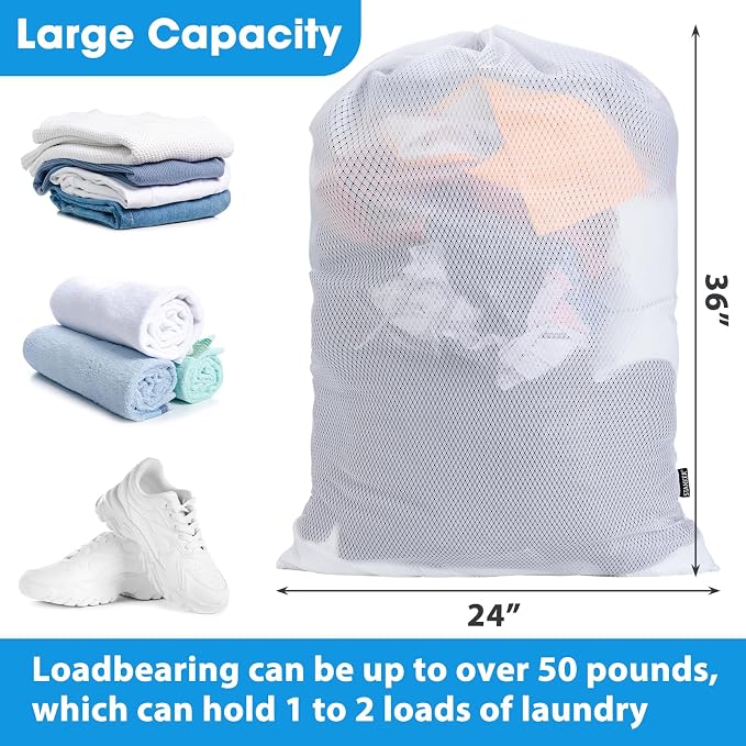 2Pack XL Heavy Duty Mesh Laundry Bags, Machine Washable Large Dirty Clothes - Image 2