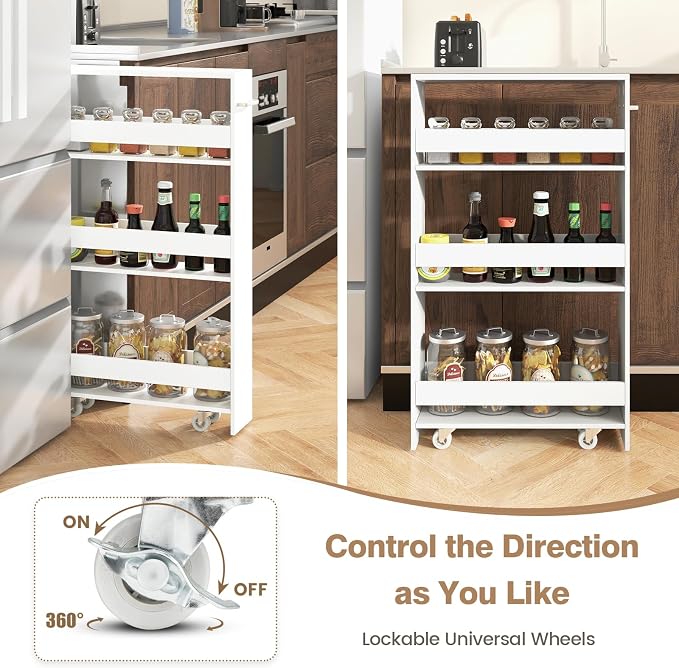 Slim Storage Rolling Cart, 4-Tier Side Out Shelving Unit - Image 3