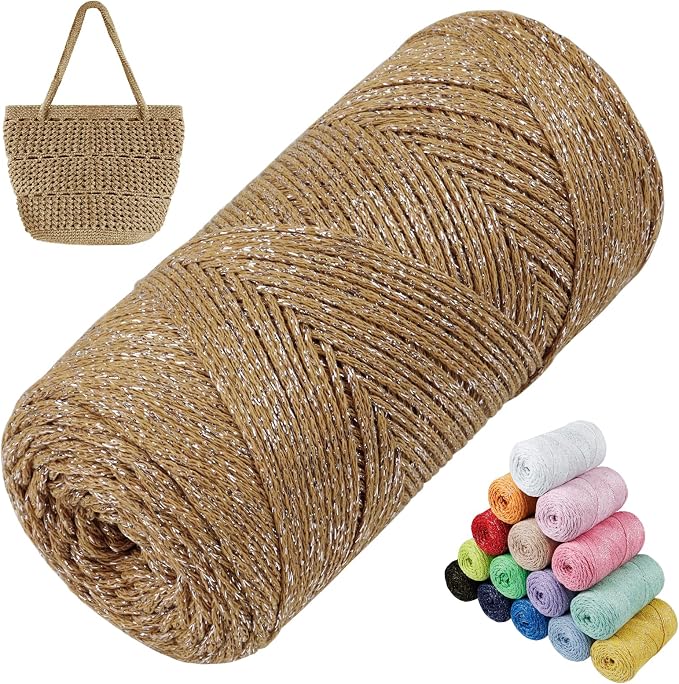 Sparkle Macrame Cord 1.5mm x 306 Yards Cotton Glitter Yarn by LEREATI