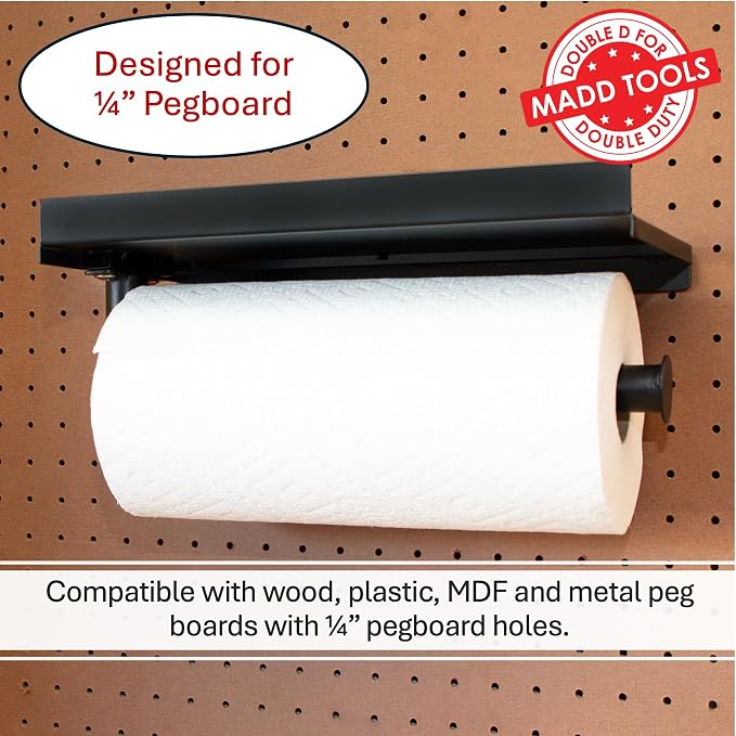 Pegboard Paper Towel Holder and Shelf, Peg Board Accessory Kit - Image 6