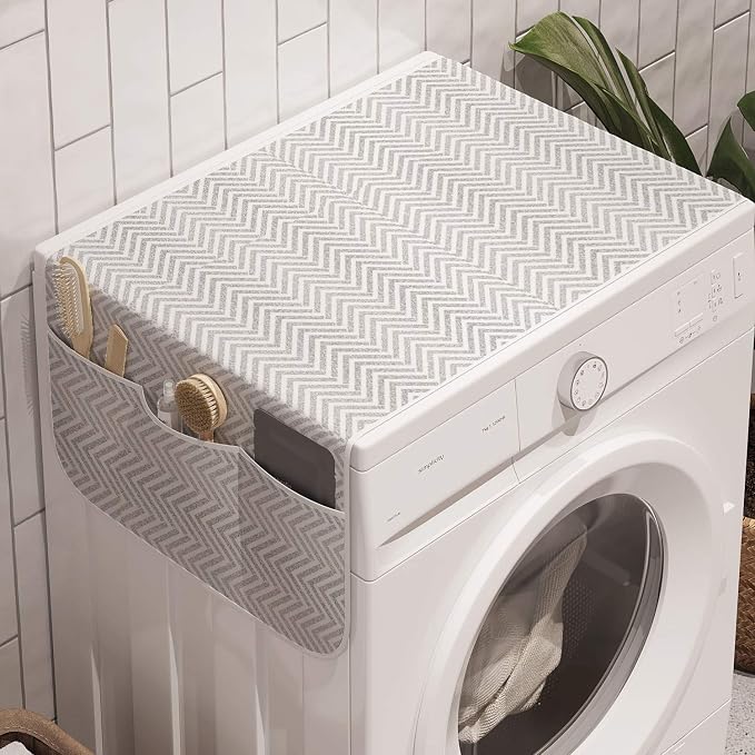 Ambesonne Grey Chevron Washing Machine Organizer, Zigzags Grunge Style Stripes by Ambesonne