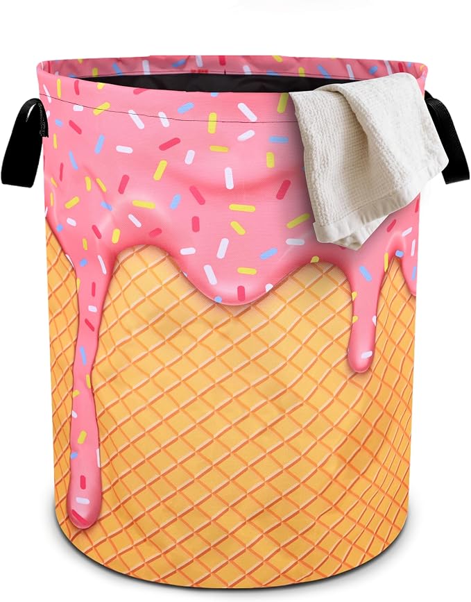 Pink Ice Cream Laundry Basket Foldable Oxford Cloth Tote Bag Laundry Hamper by bassyilCustomizedforlife
