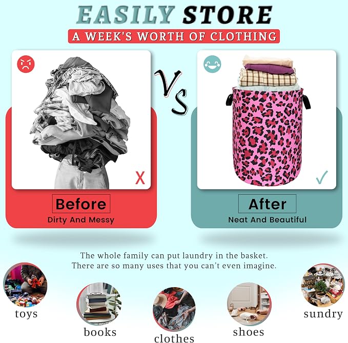 Pink Leopard Print Laundry Hamper Sexy Animal Laundry Basket - Image 3