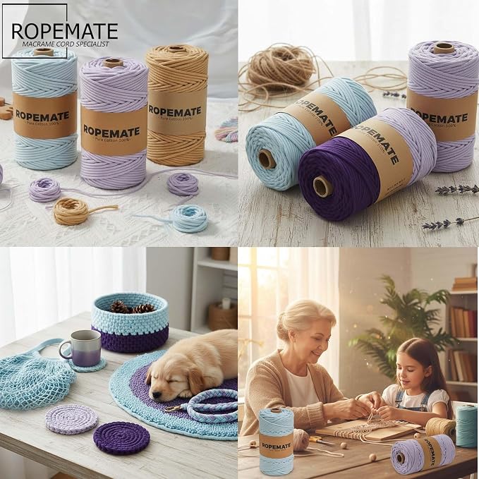 ROPEMATE 100% Cotton Macrame Cord 3mm x110Yards Braided Cotton Rope - Image 6