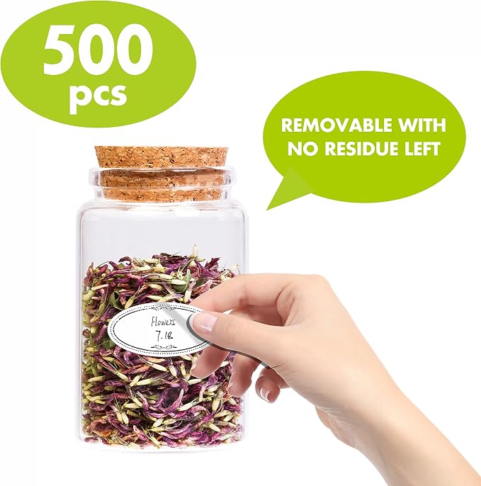500 Removable Freezer Pantry Oval Canning Labels, Water Oil Resistant - Image 3