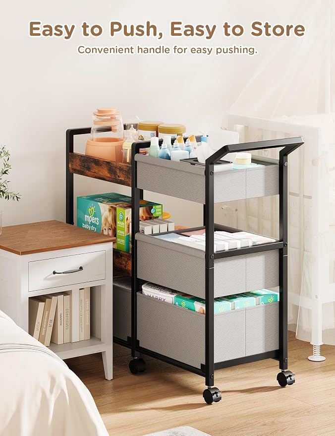 2-in-1 Baby Diaper Caddy Organizer, 3 Tier Rolling Storage Cart - Image 3