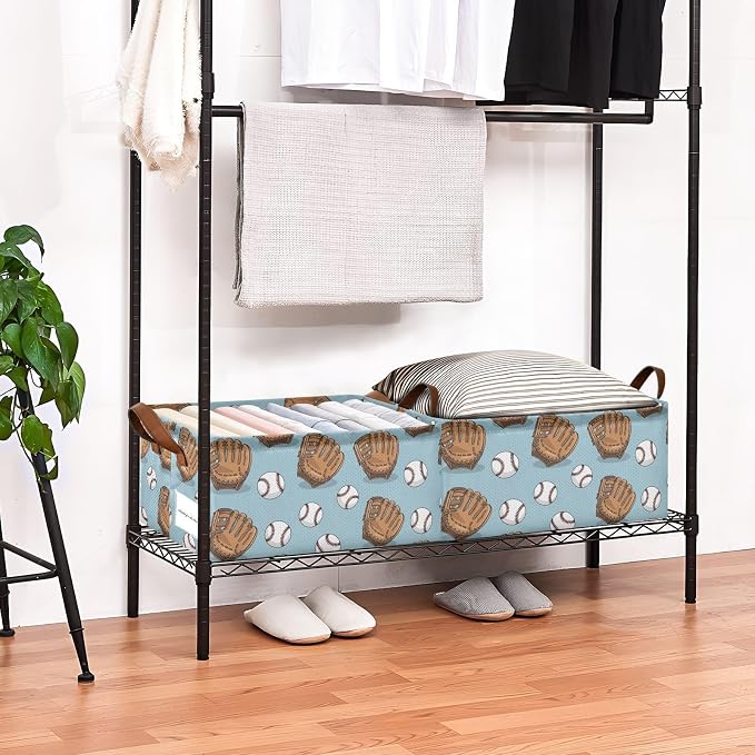 Baseball Glove Blue Pattern Foldable Storage Baskets - Image 8