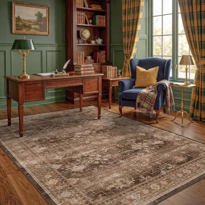 Boho Taupe Brown 5x7 Living Room Rug by HazoHaus
