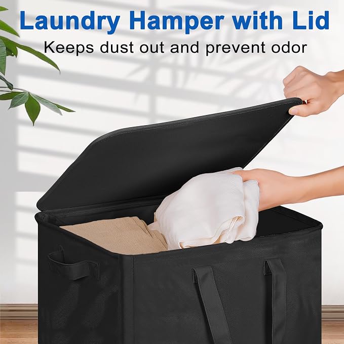 Slim Laundry Hamper with Lid and Wheels, Small Rolling Laundry Basket with - Image 3