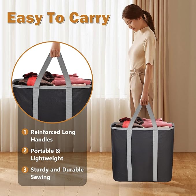 JOMOLA Collapsible Laundry Basket, Large Folding Clothes Hamper Bag, Fabric - Image 6