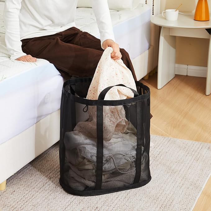 Mesh Laundry bag with Handles, 42L Collapsible Laundry Basket with 2 Hooks - Image 7
