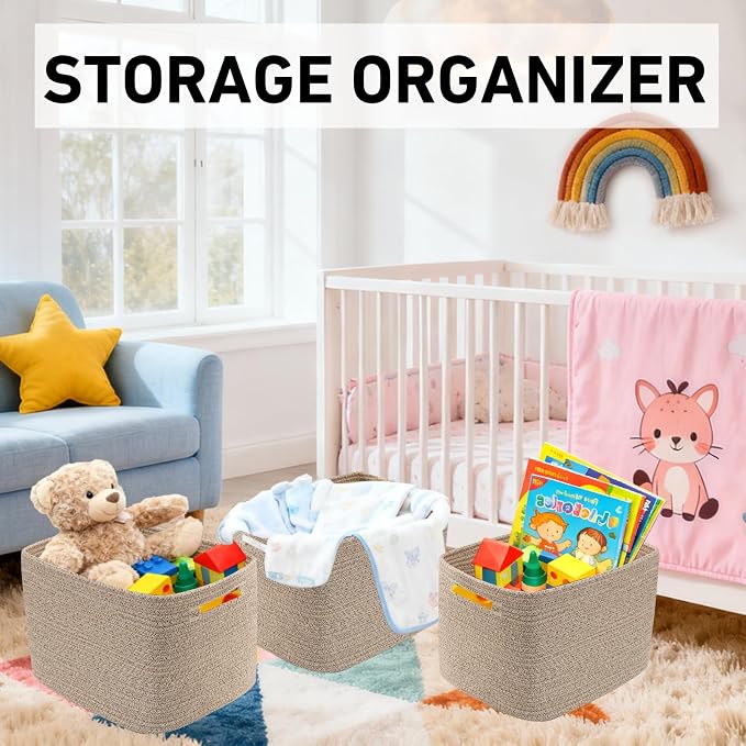 3 Pack Woven Storage Baskets for Shelves, 13.5"×11"×9.5"Organizing Bins - Image 4
