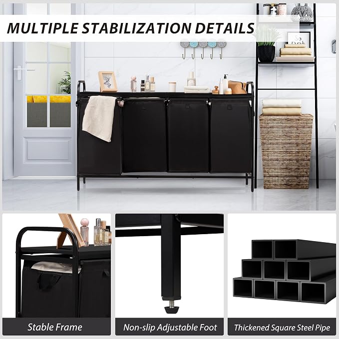 4 Section Laundry Hamper with Shelf, Laundry Basket Organizer with 4 Pull-Out - Image 6