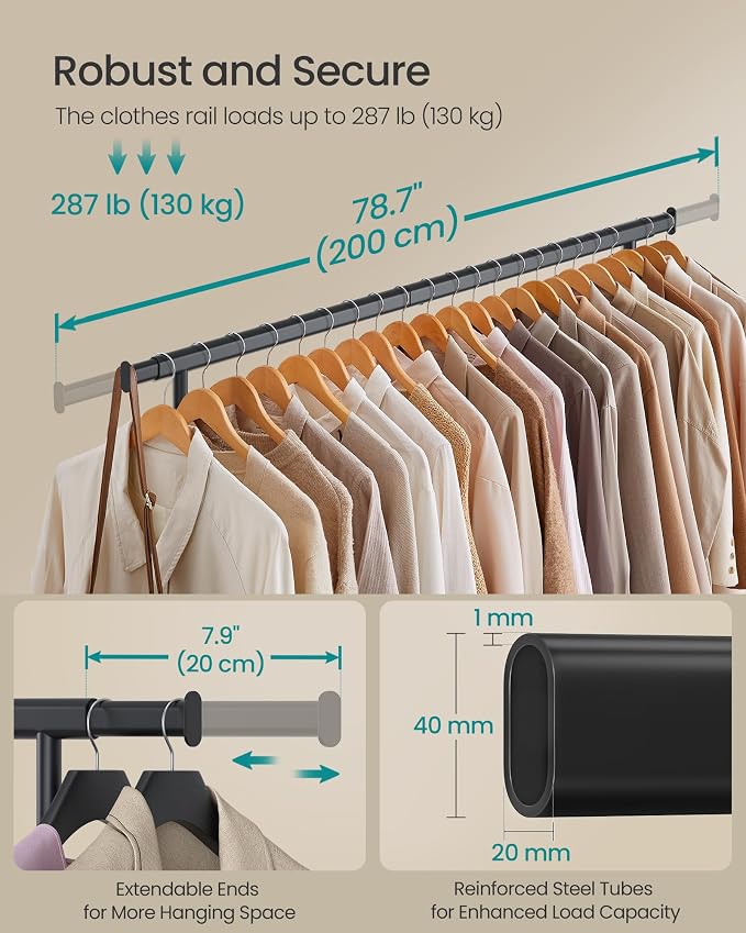 SONGMICS Clothes Rack with Wheels, Heavy-Duty Clothing Rack - Image 3