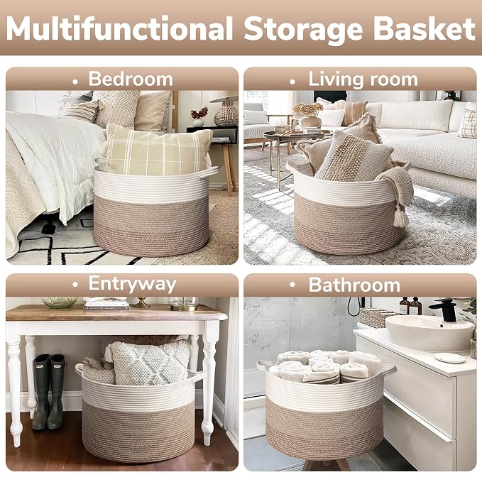 Goodpick Large Laundry Basket, Woven Rope Storage Basket - Image 6